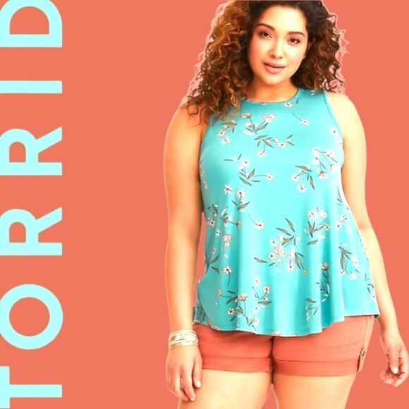 Torrid Teal Floral Jersey Tank. - Picture 2 of 13